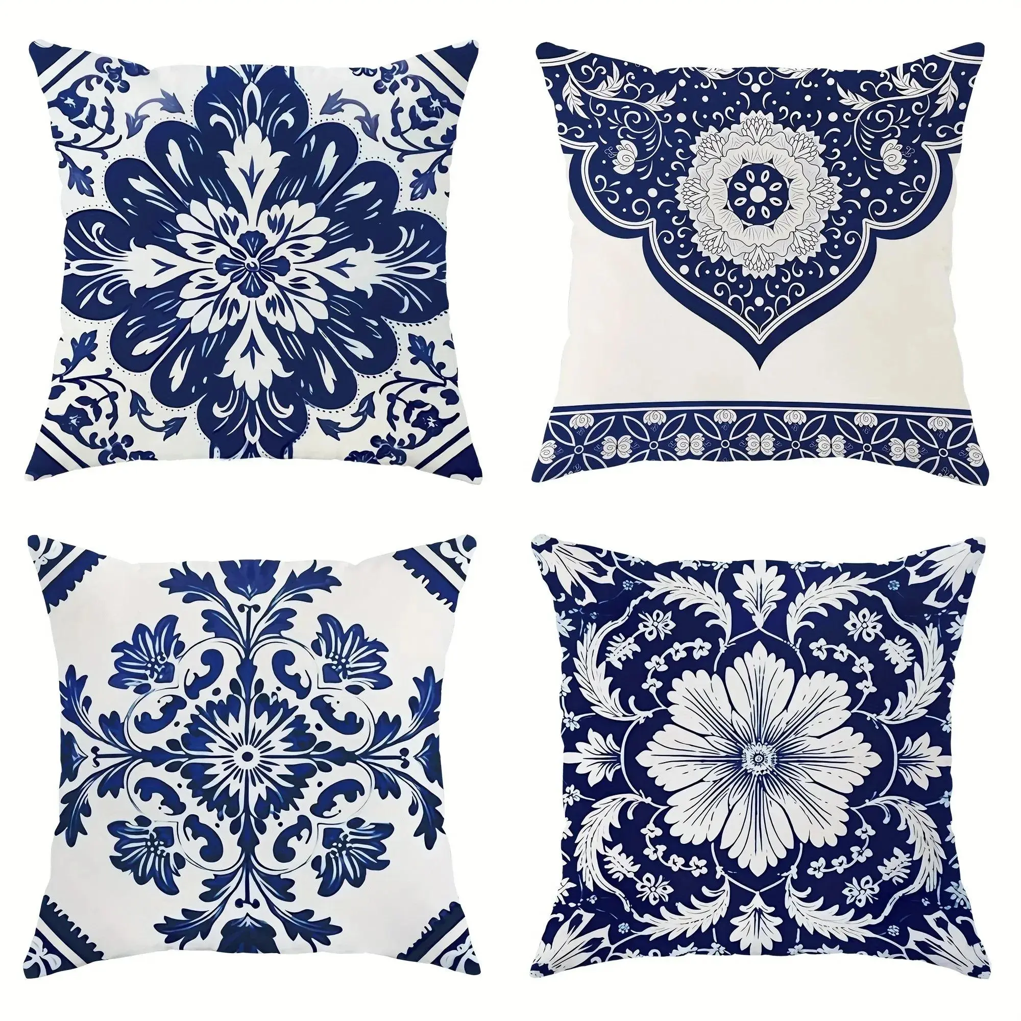 Floral Pattern Single-sided Cushion Cover, 4 Counts/set Square Throw Pillow Cover without Filler, Household Decoration Supplies for Home Living Room Bedroom