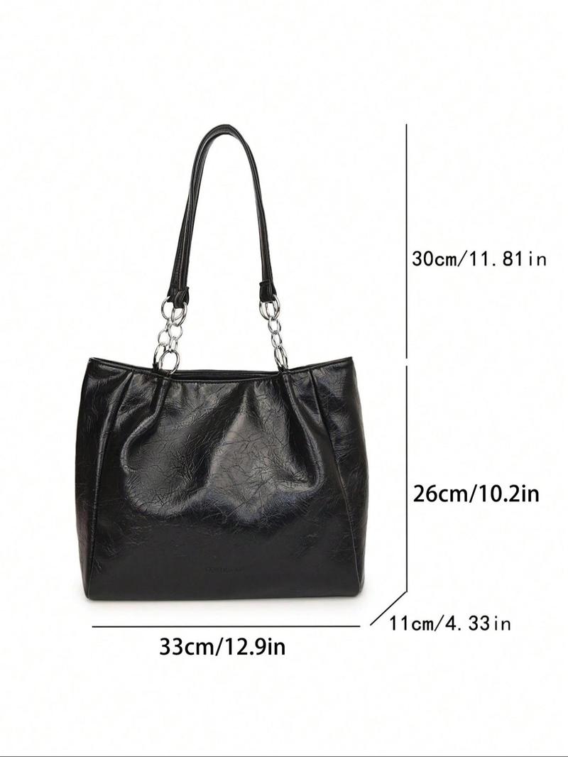 Product Introduction of Women's Fashionable Solid Color Tote Bag, Large Capacity Patched Shoulder Bag for Daily Used, Casual Trendy Versatile High-quality Daily Commuting Bag, Girl Fashionable Bag, Gifts for Girlfriend Travel Accessories 8