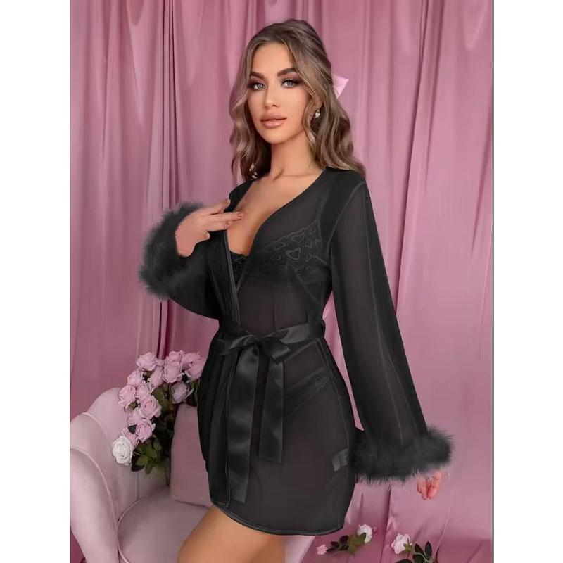 Đồ Ngủ Lưới Nhẹ Hàng Mới Về, Xuyên Thấu, Khâu Lông, Gợi Cảm, Váy Ngủ, CF 6