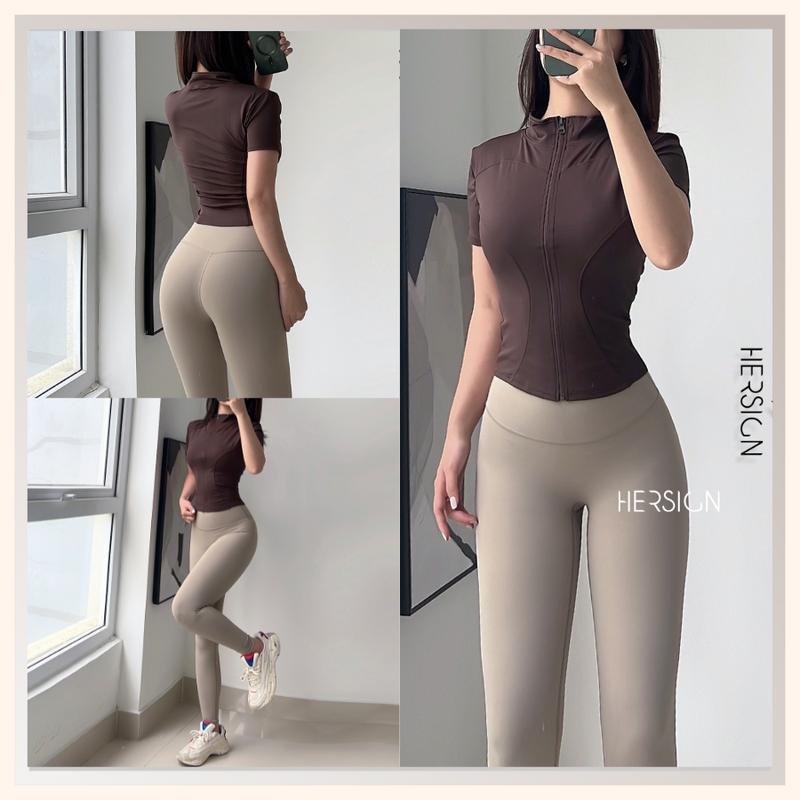 Set đồ tập gym nữ Quần áo thể thao chạy bộ đạp xe nữ Áo ngắn tay quần legging HERSIGN-SMIXA19L20A