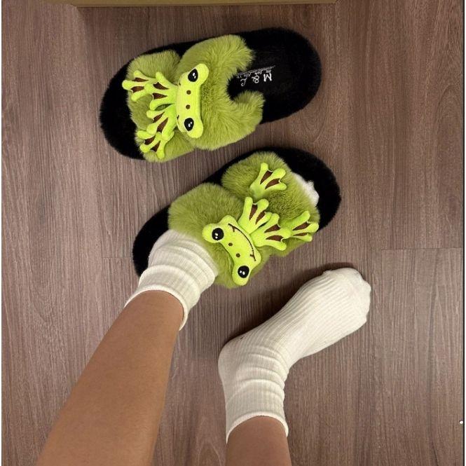 Dép Lông Mịn Ưa Nhìn Trên Internet Dành Cho Nữ Có Thể Đeo Ngoài Trời Bộ Sưu Tập Thu Đông 2023 Hàng Mới Về Thiết Kế Nhồi Bông Hình Ếch Đế Dày Dép Xỏ Ngón Hợp Xu hướng