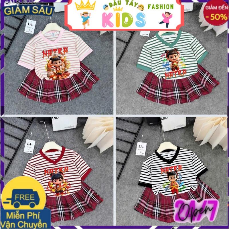 VÁY XẾP LY KẺ HỌA TIẾT NA TRA AHA DÀNH CHO BÉ GÁI SZ 9-44KG, CHÂN VÁY CÓ LÓT TRONG. 0
