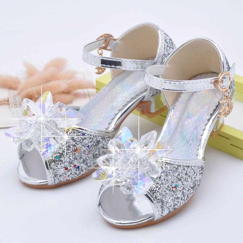Sandal Kaki Peep, untuk Kanak-kanak Perempuan, Kaki Terbuka, Sesuai untuk 4-5 Tahun, Kepala Bunga Kristal, Kasut Tumit Tinggi Kanak-kanak, Gaya Korea, Kasut Puteri, Kasut Tumit Tinggi Perempuan, Saiz 6 1