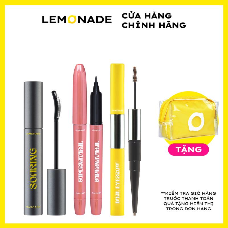 [MUA 3 TẶNG 1] MUA 01 Bút kẻ mắt SuperNatural Eyeliner 1g và 01 Chì kẻ mày 2 đầu Lemonade Dual Eyebrow 2.75g và 01 Chuốt mi tơi dài lâu trôi Soaring Mascara 6ml TẶNG 01 Lemonade Makeup Bag