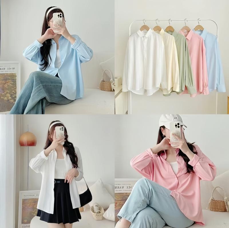 Áo sơ mi nữ tay dài chất lụa cát Local Brand HappyStore1998, Áo sơ mi kiểu nữ style hàn quốc màu pastel Top Women Shirt