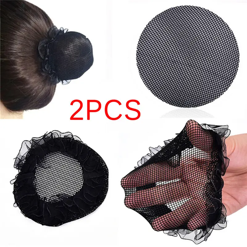 2PCs Women Ballet Dance Skating Snoods Hair Net Bun Cover Black Nylon Material