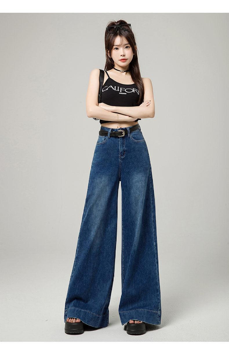 Product Introduction of Quần Jean Xanh Cổ Điển Co Giãn, Dáng Ôm Và Cao, Phong Cách Đi Lại, Hàng Mới Về Mùa Xuân, Quần Ống Rộng, Quần Sàn Xếp Nếp, Dành Cho Nữ 2