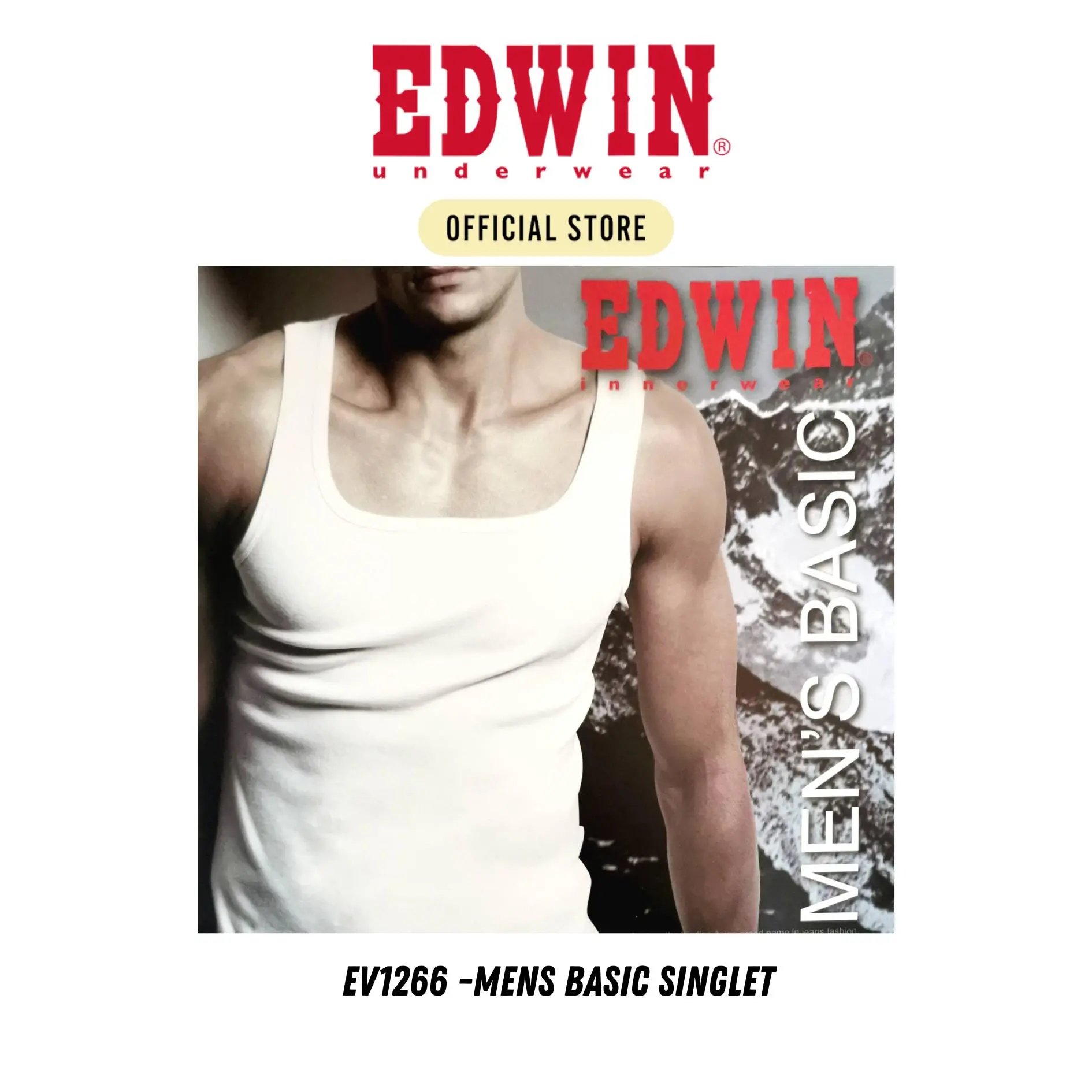 【EV1266】 EDWIN MENS BASIC SINGLET 100% Premium Cotton Lengan