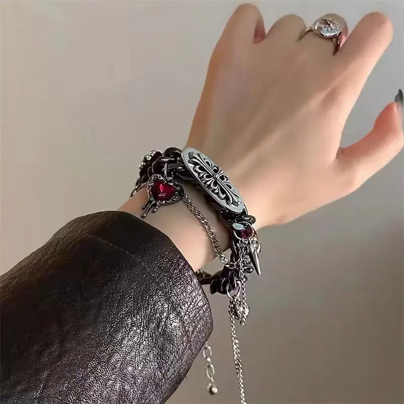 Vòng đeo tay da nổi Maillard Heavy Industry Vòng tay Gothic Punk tối độc đáo Ngọt ngào mát mẻ Cô gái nóng bỏng Văn hóa Châu Á Trang sức