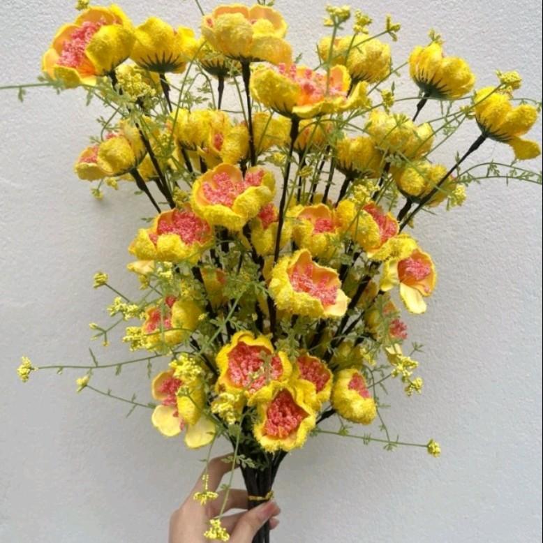 10 cành hoa trà gạo cổ, dài 60 cm, mỗi cảnh 5 bông, bị xốp, dùng để trang trí nhà cửa ,cắm lọ Nhiều màu sắc Đồ trang trí 2