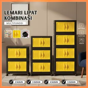 Lemari Lipat Plastik 2/3/4/5 Susun dengan Roda | Rak Pakaian Serbaguna Kapasitas Besar Portable