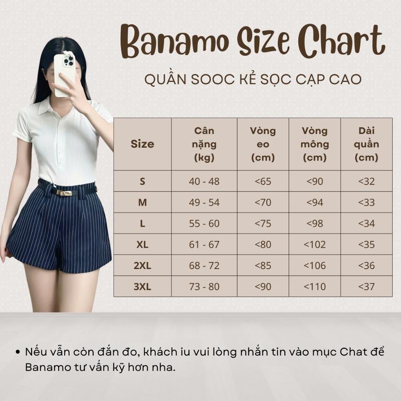 Product Introduction of Quần short nữ BIGSIZE Banamo quần sooc kẻ sọc cạp cao tone dáng phong cách trẻ trung Hàn Quốc 9002 0