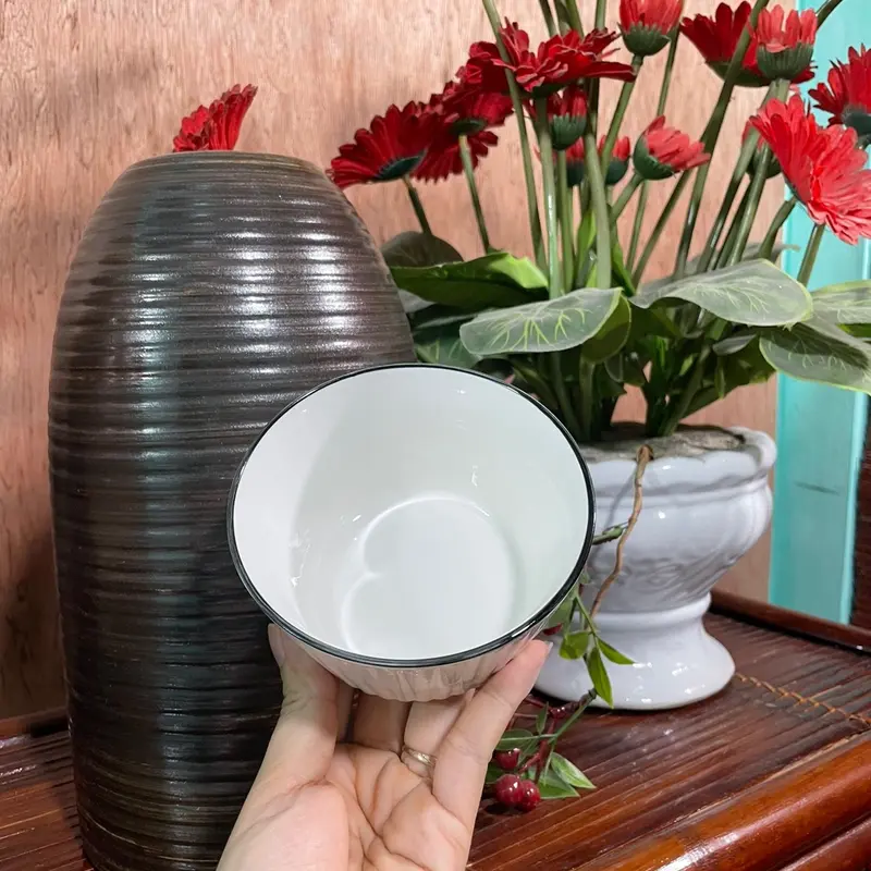 Set 10 bát cơm vuông trắng viền đen gốm  sứ 4