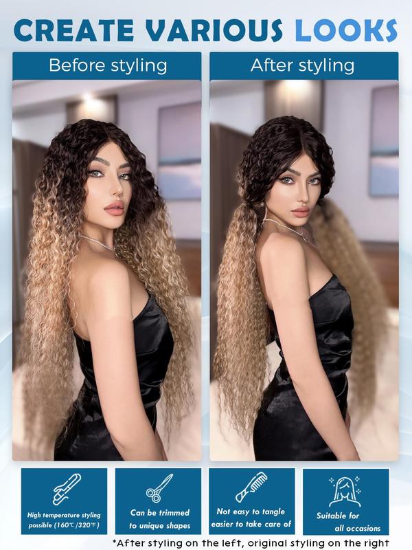 28 Inch Long Coily Wigs for Women, Gorgeous Fluffy Wigs without Bangs, Synthetic Lace Front Wigs for Party, Daily Use 7