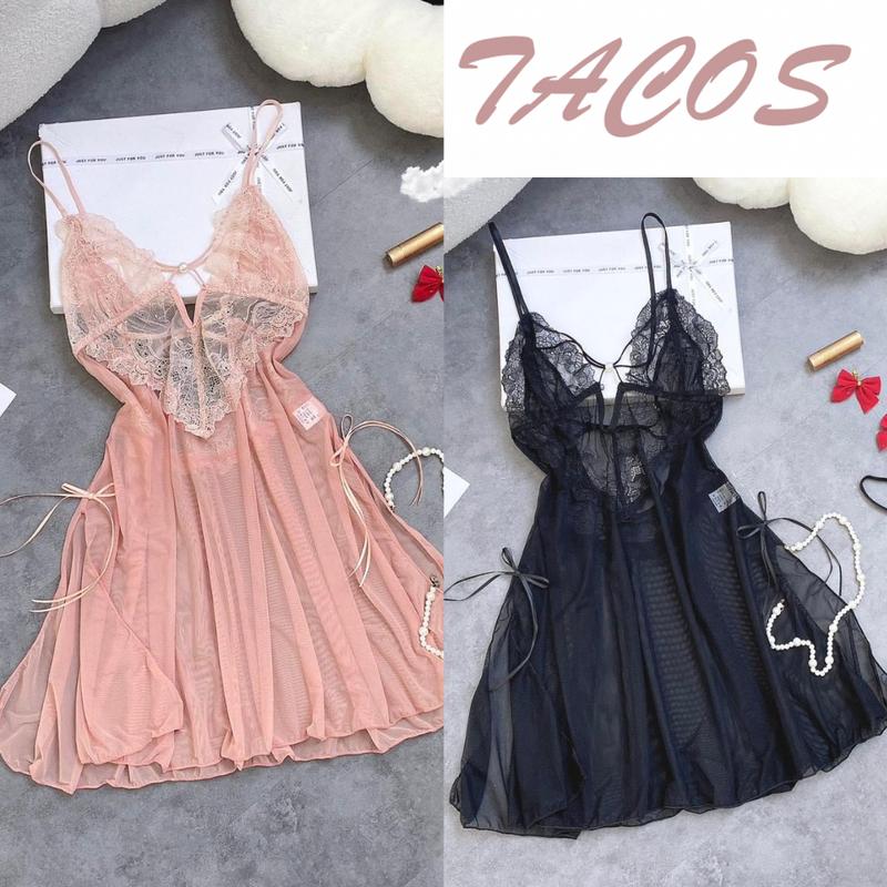 HT109 Váy ngủ sexy dây đan chéo v1 đính ngọc đồ ngủ ren xuyên thấu quyến rũ