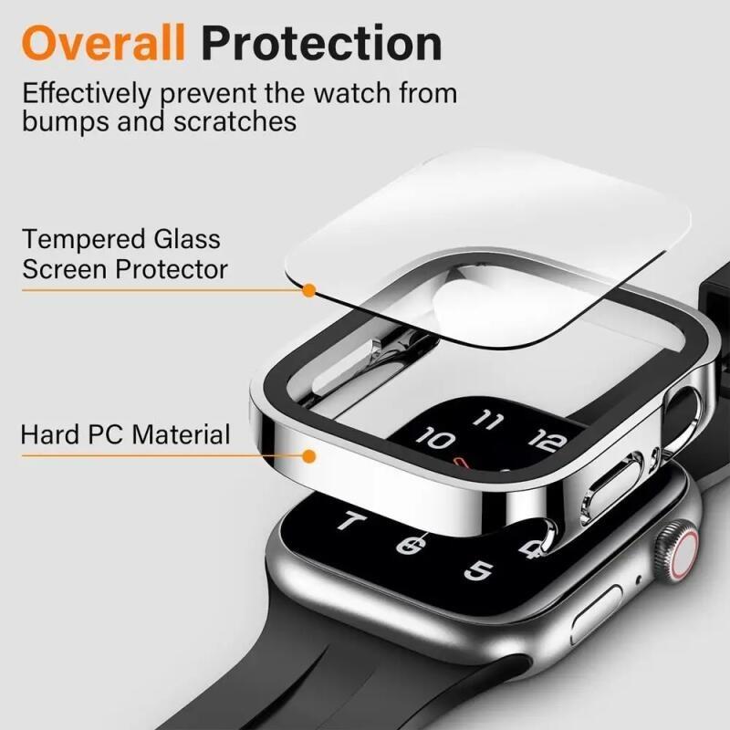 Tempered Glass Case Cover for IWatch Apple Watch Ultra 3 2/Ultra 49mm Series 11 10 9 4 5 6 7 8 SE 3 2 46 42 40mm 41mm 44mm 45mm Anti Gores Waterproofing Screen Protector for Jam Tangan Smartwatch I8 S10 S8 S9 Pro Max T900 T800 Ultra 8 MAX 9 PRO S20 T500