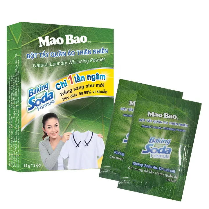 Bột tẩy quần áo thiên nhiên Baking Soda Mao Bao 12g x 2 gói, tẩy Làm Sạch quần áo trắng, chăn ga, không gây kích ứng da