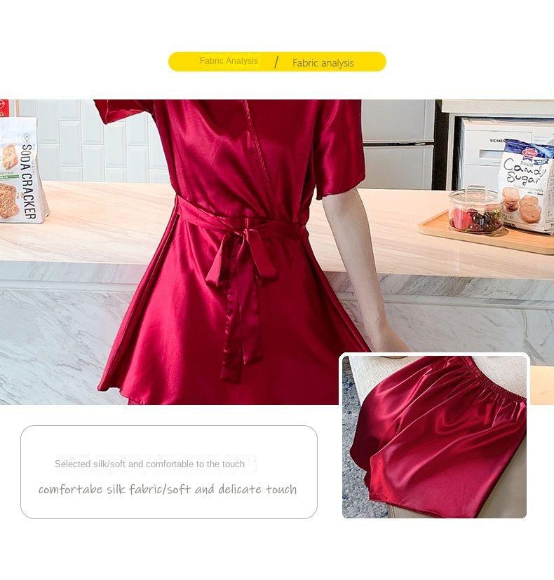 Product Introduction of Pajama women's summer short sleeved two-piece set, ice silk sweet Japanese style can be worn outside, spring and autumn home clothes, summer imitation silk Nightwear Womenswear Lingerie Loungewear Homewear Pjs Basic Minimalist 4