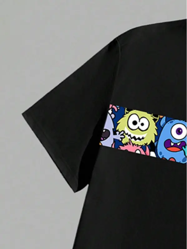 Two-Piece Set Men's Cartoon Print Tee & Shorts Set, Regular Fit Casual Round Neck Short Sleeve T-shirt & Shorts, Men's Summer Clothes 3