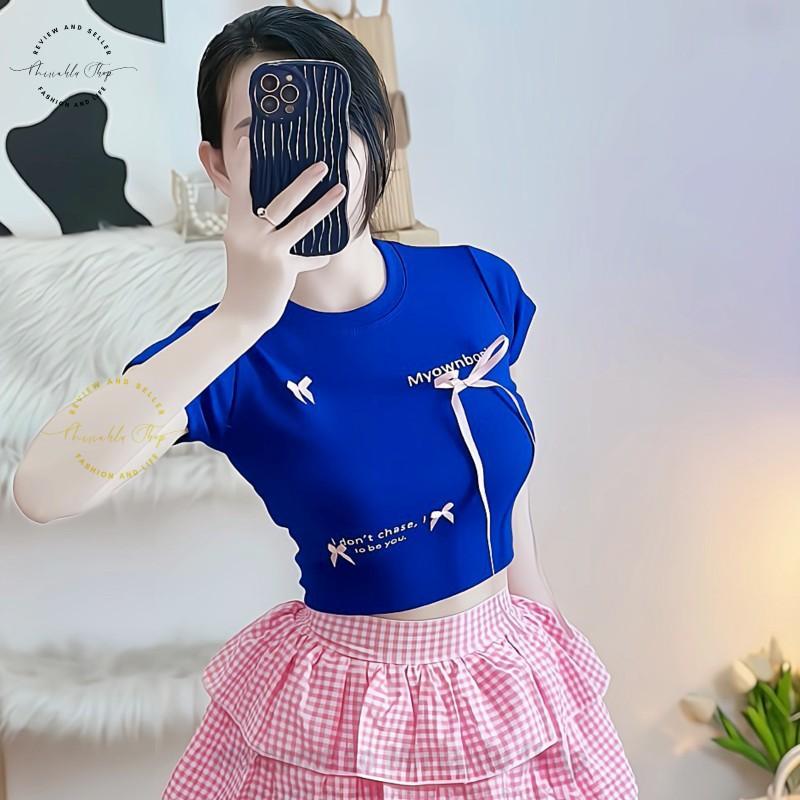 Product Introduction of Áo Croptop Borip Basic Ôm Body In Chữ "I Don't Chase" Đính Nơ Dài, MLS11, Women Thun Sen Sò Hoa Sen Trắng Kem Tre Cổ Tròn Dáng Ngắn 37