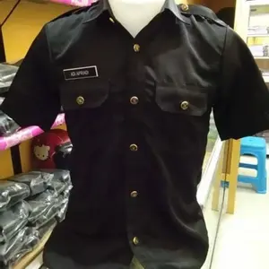 KING FACTORY seragam safari/satpam hitam tangan pendek seragam safari halus seragam satpam hitam safari seragam sopir driver bahan tebal cod