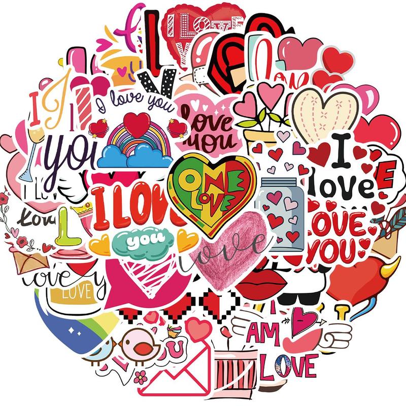 Valentine's Day Themed Sticker, 50pcs/1200pcs/set Love Sticker, Vinyl Waterproof Sticker for Laptop Water Bottles Scrapbook Skateboard Guitar 2