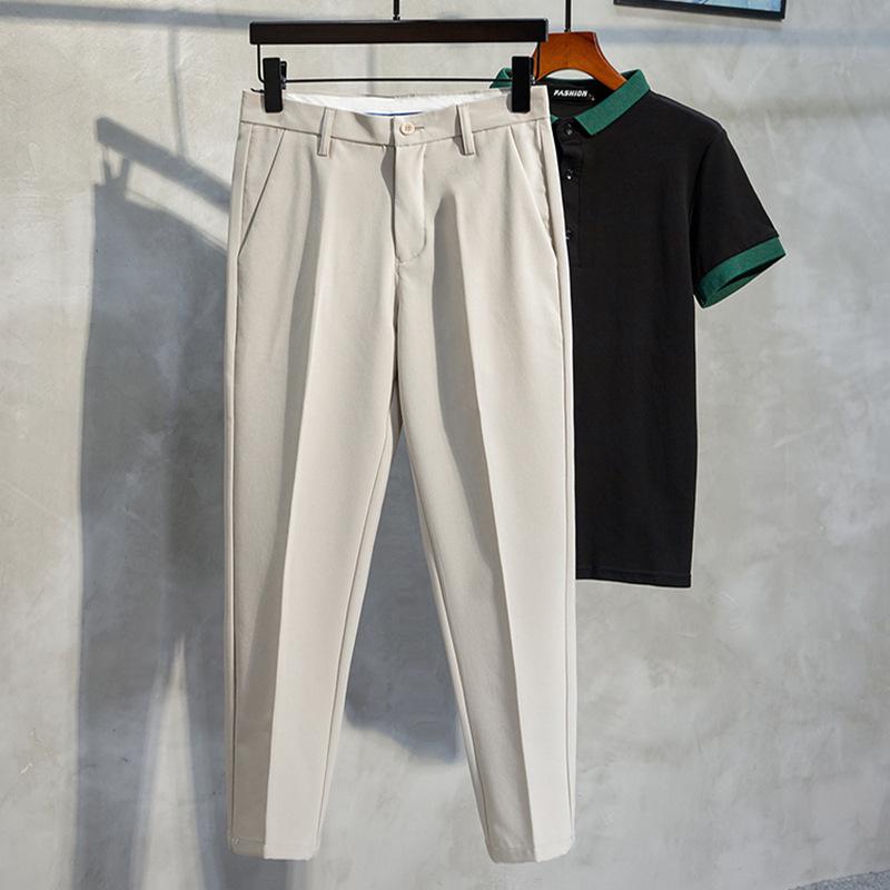Men's Slim Fit Black Pants - Korean Style Casual Trousers | Summer Thin Stretch Ankle Length Dress Pants for Men (Trendy Office/Streetwear) 5