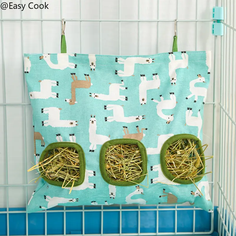 2/3 Holes Hanging Hay Bag For Bunny Guinea Pigs Small  Feeder Rabbit  Dispensers Bag Pet Feeding Bag Rack Cage Tools<Easy Cook>