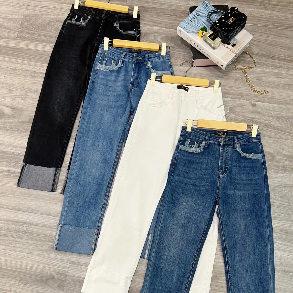 Celana Jeans Stik Balik Import Kinfolk Model Straight - Black/White/Blue/Deep Blue