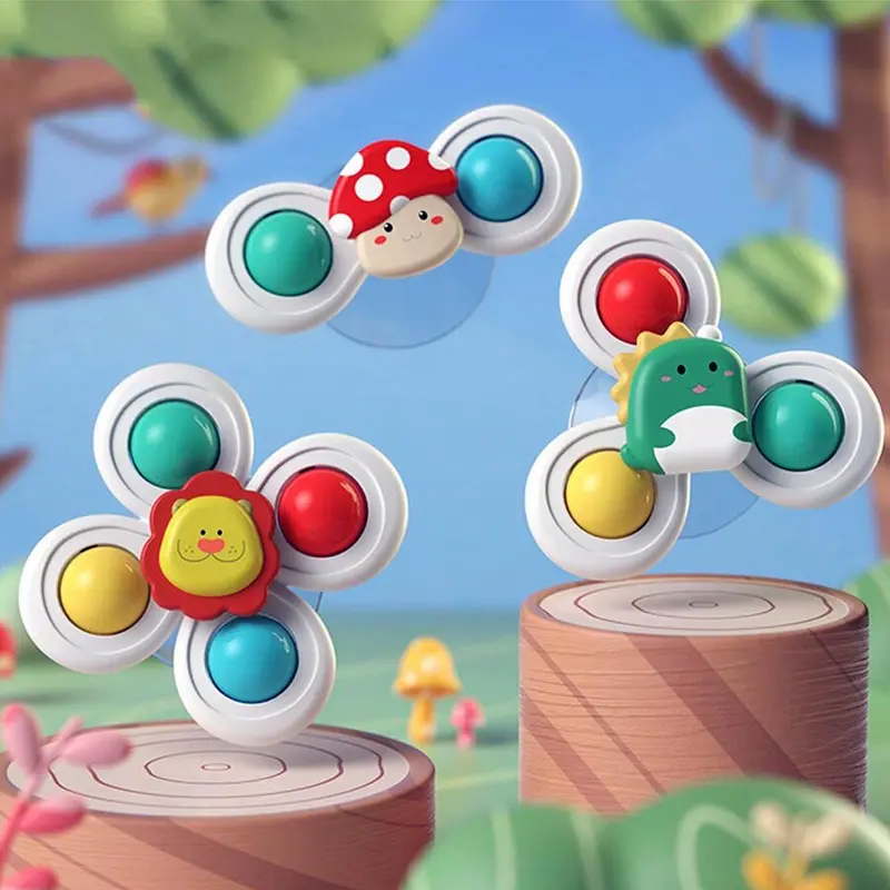 Cartoon Animal Design Suction Cup Spinner Toy, 3 Counts/set Rotating Top Toy, Best Gift Toy 0