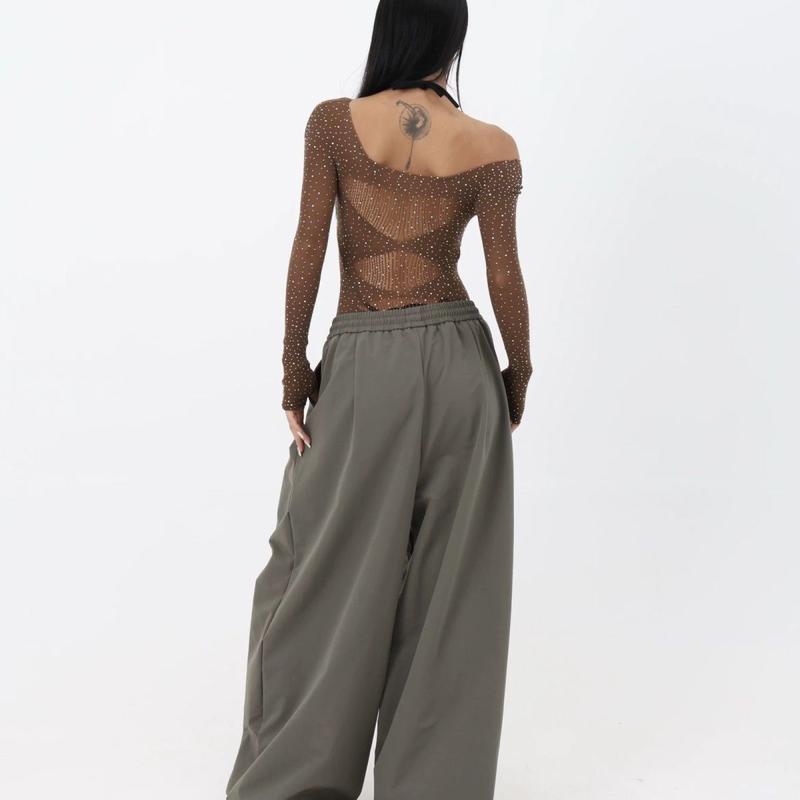 Product Introduction of Áo Jumpsuit Quần Cô Gái Nóng Bỏng Gợi Cảm, Phong Cách INS Châu Âu Và Mỹ Dài Tay, Áo Phông Áo Xuyên Thấu Khiêu Vũ khoét Áo Múa Jazz Dáng Ôm 7