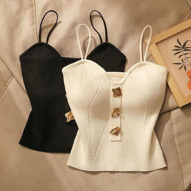 Áo len cúp ngực không có mút mặc trong vest cúc vàng sáng bóng freesize dưới 60kg hcom219 Nữ Women