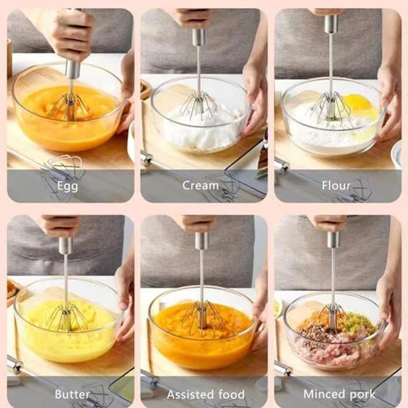 Stainless Steel Handheld Egg Beater, 1 Count Semi-automatic Egg Whisk, Egg Mixer for Kitchen Baking 7