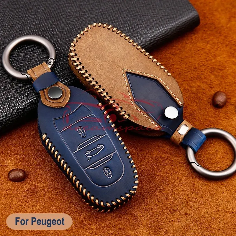 Crazy horse leather car key case cover For Peugeot 3008 2008 208 207 308 RCZ 408 407 307 206 107 306 508