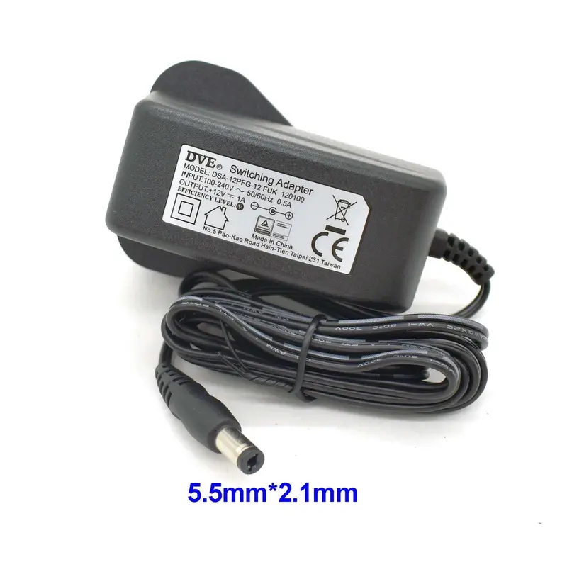 DVE 12V 1A 5.5mm x 2.1mm Switching Power Supply Adapter DC 3pin ...
