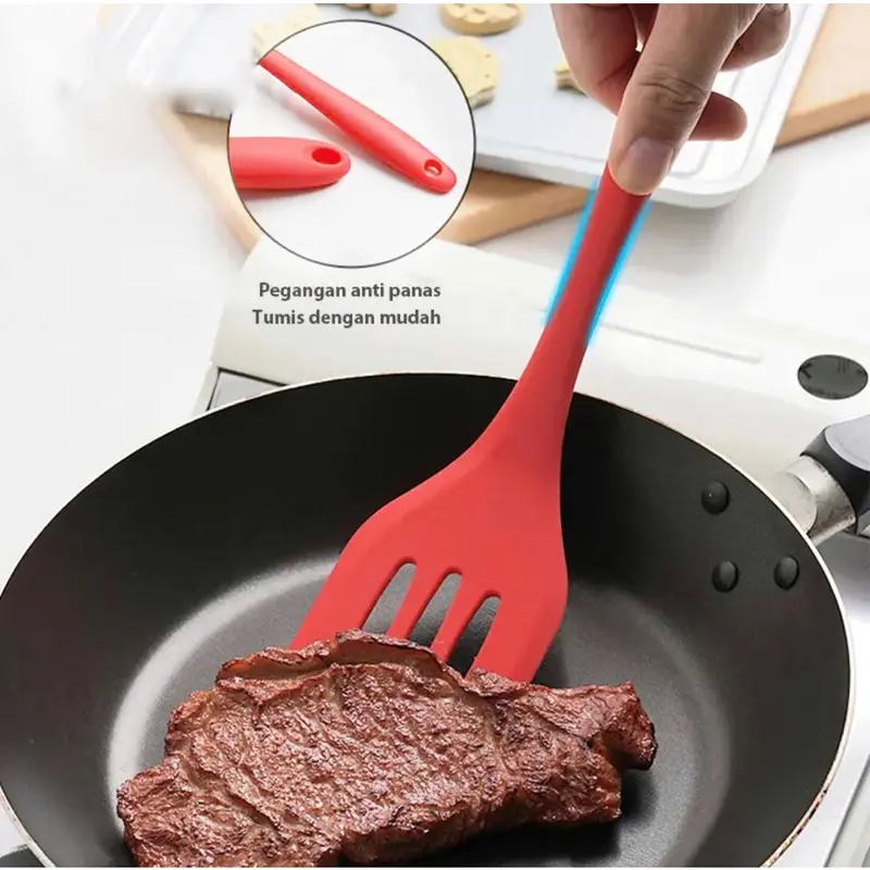 Set Alat Masak Silikon Tahan Panas 5 Pcs - Spatula, Kocokan Telur, Kuas Kue Food Grade** Peralatan Kitchenware Teflon 3