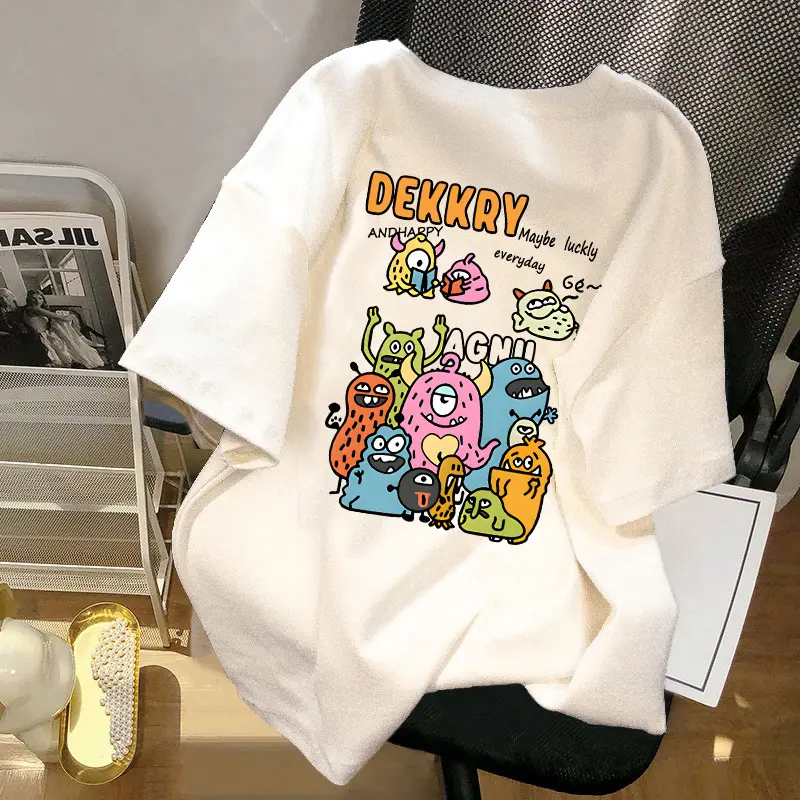 A1013-1227 t shirt oversize lengan pendek Kaos American retro cartoon katun murni korean style wanita top