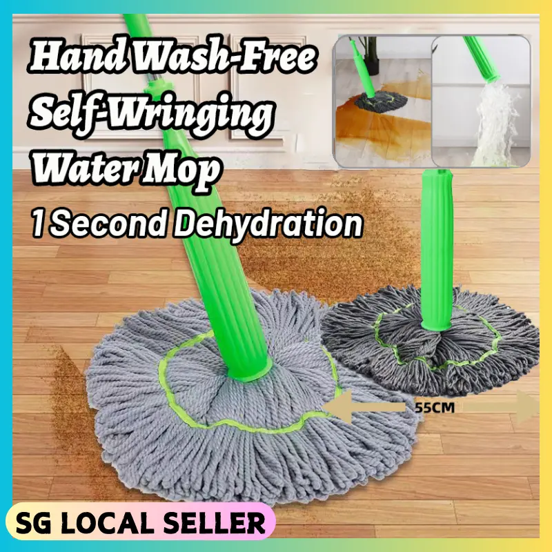 SG STOCK Bamboo Fiber Self Twisting Rotating Mop (No Hand Wash)Magic Spinning Mops (1-second dehydration)