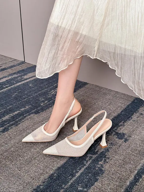 Women's Solid Color Pointed Toe High Heel Shoes, Elegant Fashionable Black Heels for Party, Daily Clothing Decor, Back Empty Versatile Shoes for Women, Footwear 4
