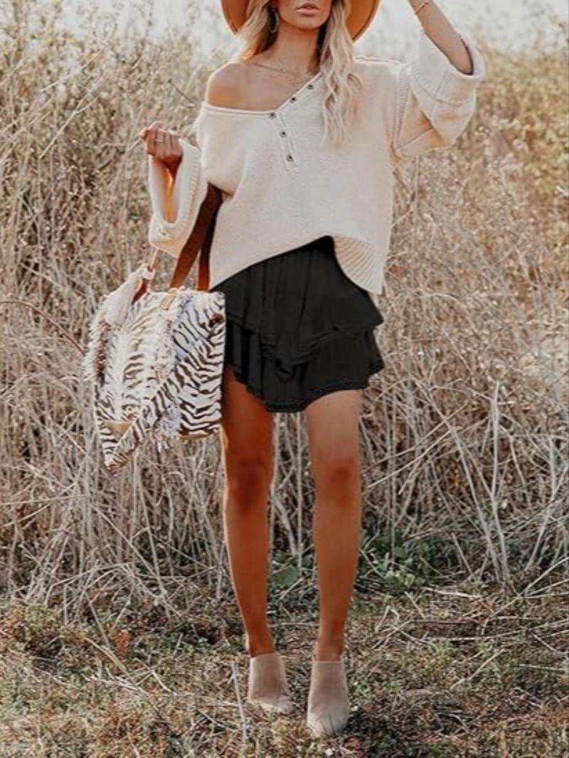 Product Introduction of Women's Solid Ruffle Trim Layered Skirt, Casual Fashionable Short Skirt for Daily Wear, Ladies Clothing for Spring & Fall 9