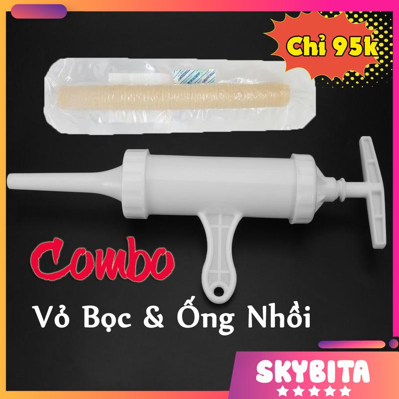 COMBO Bộ ống nhồi xúc xích và vỏ bọc xúc xích collagen viscofan dụng cụ nhồi xúc xích lạp xưởng nhanh gọn