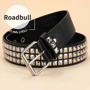 ROADBULLユニセックスピラミッドバックルメタルウエストベルト,韓国風パンクファッション,合金製パンツストラップ,男女兼用アクセサリー