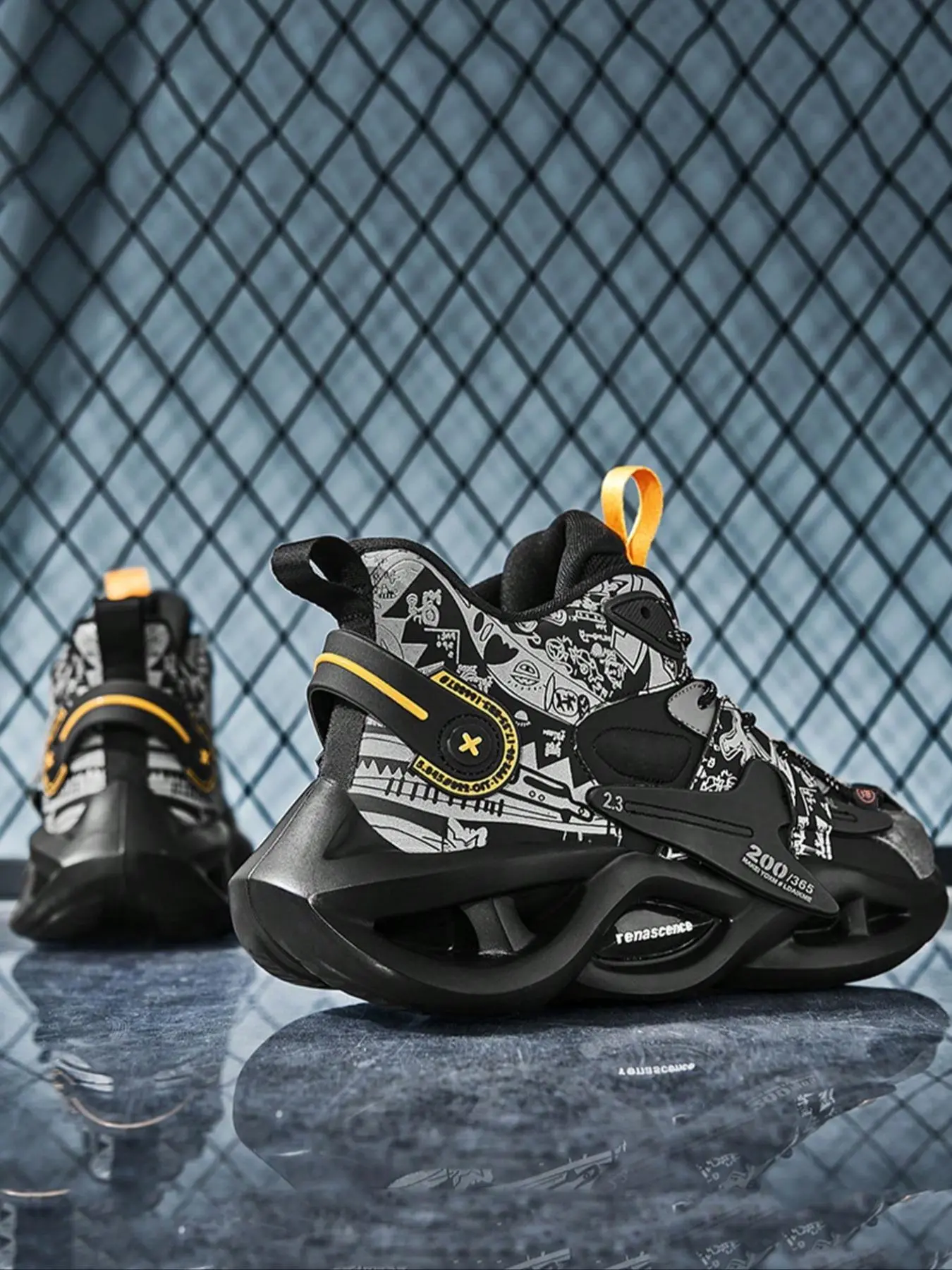 Men's Fashionable Graphic Print Lace Up Front Chunky Sneakers, Casual Comfortable Sports Shoes, Shock Absorbing Basketball Shoes, Outdoor Running Shoes, Training Shoes