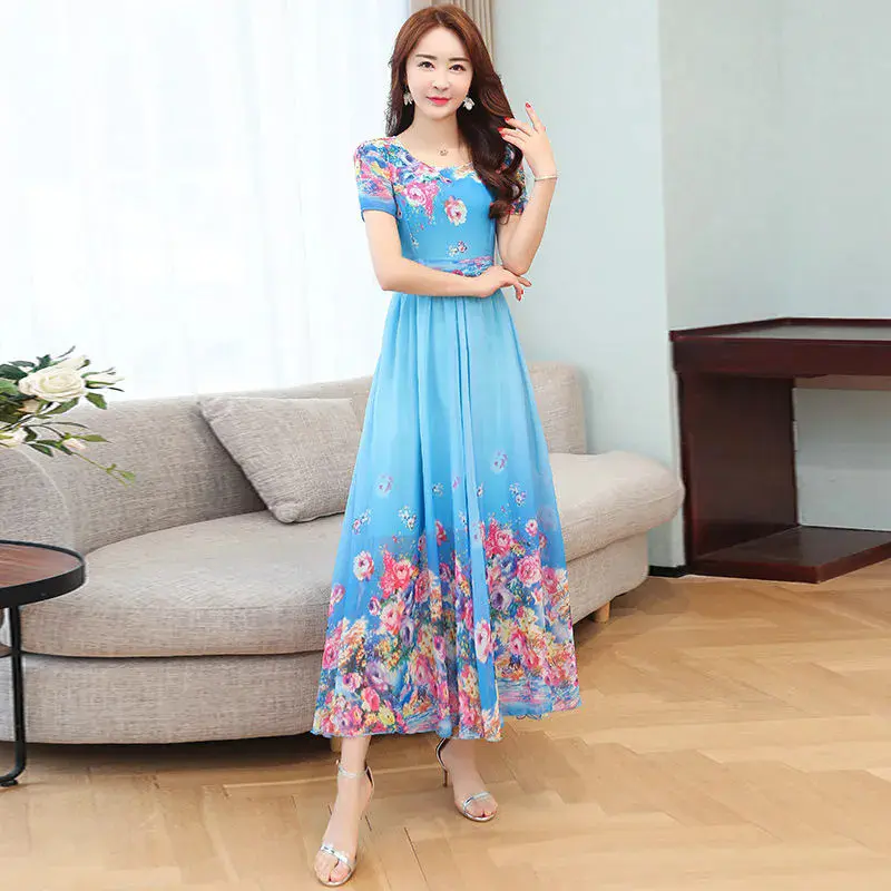 Style Printed Dress Elegant Slimming Age-Reducing Flared Mid-Length Dress  Beach Dress dress graduation 2026 clio peppiatt - TikTok Shop Philippines