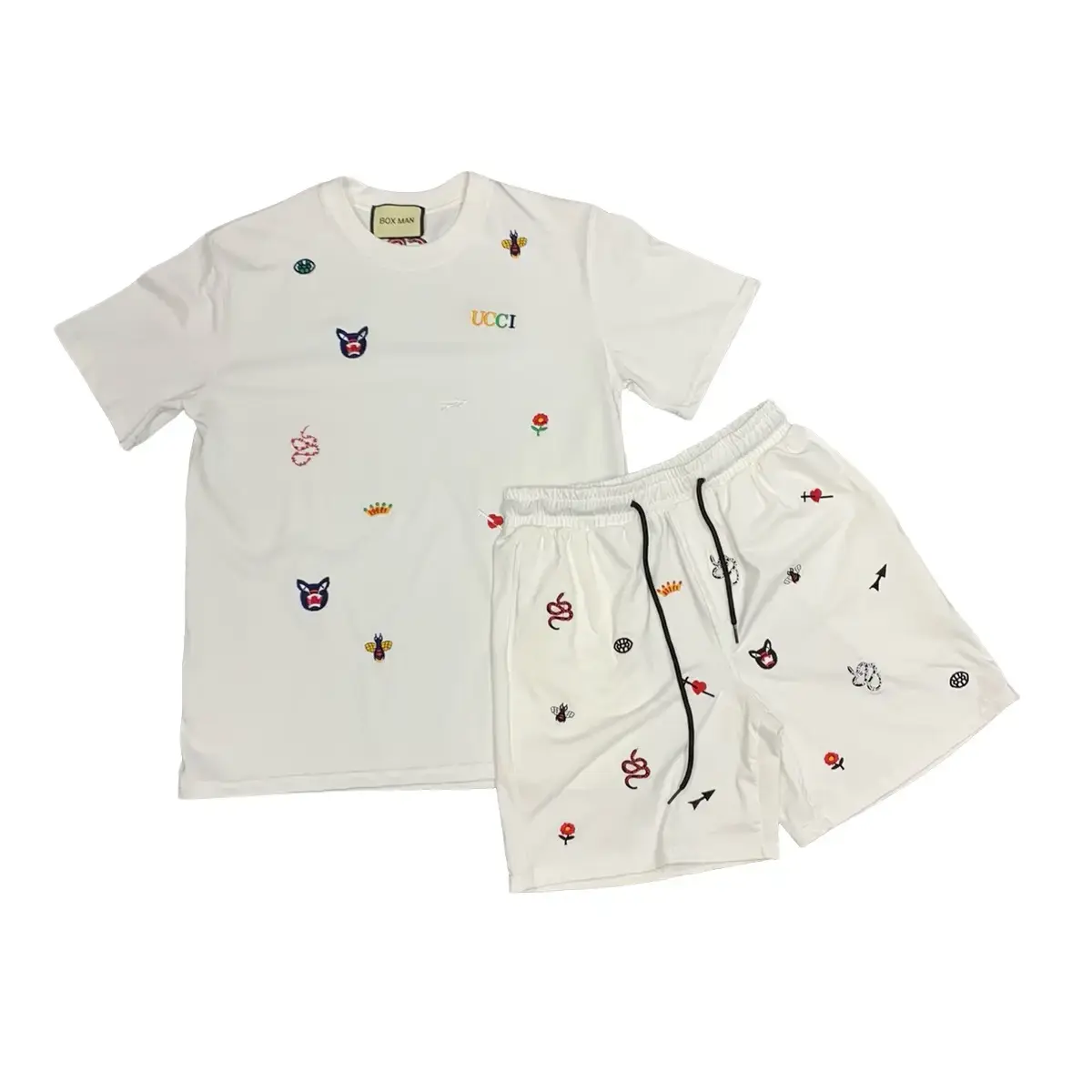 Bộ quần áo nam thêu full GC mẫu đơn giản 2 màu trắng đen, có túi, cotton mịn co dãn 4 chiều