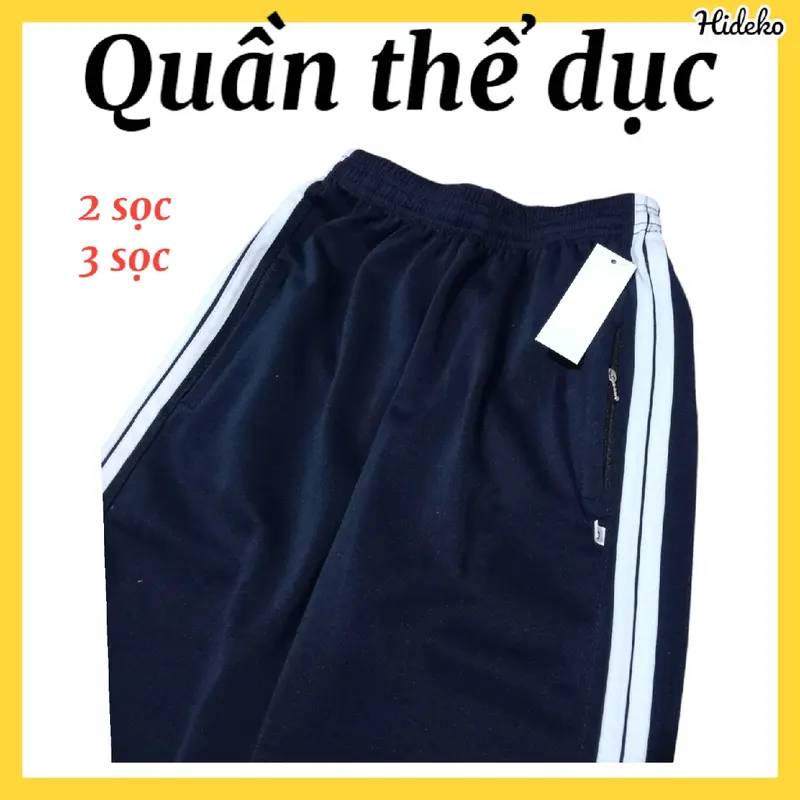 Quần thể dục 2 sọc, 3 sọc Poly giãn 4 chiều học sinh cấp 2, cấp 3. Quần thể thao xanh đen nam nữ 40-80kg 2