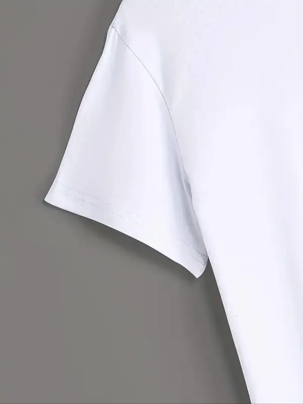 Women's Letter Print Round Neck Tee, Casual Short Sleeve Crew Neck T-Shirt for Daily Wear, Ladies Clothes for All Seasons 3