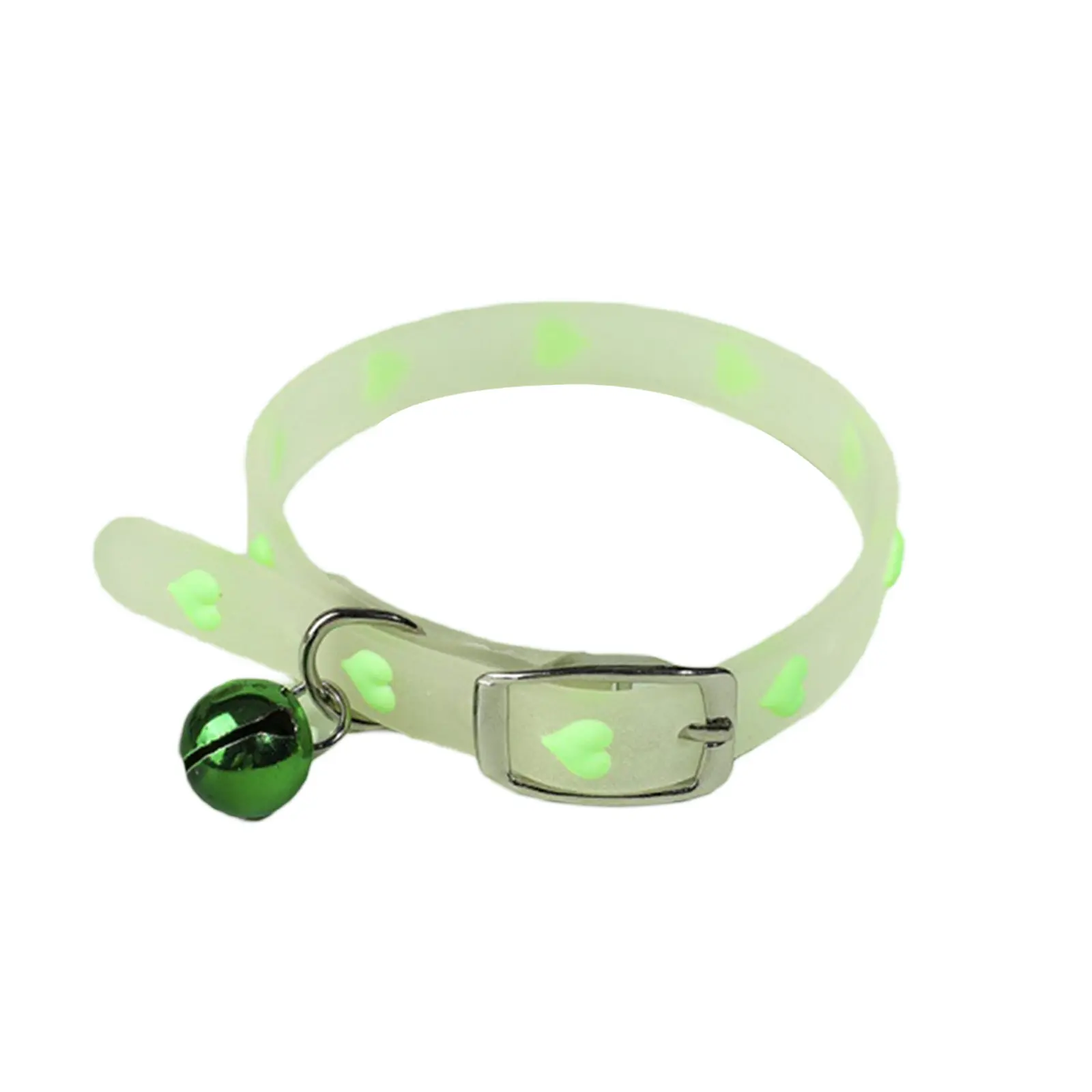 Soft Silicone Collar with Bell for Cat Heart Print Glow at Night Anti-Lost Pet Collar