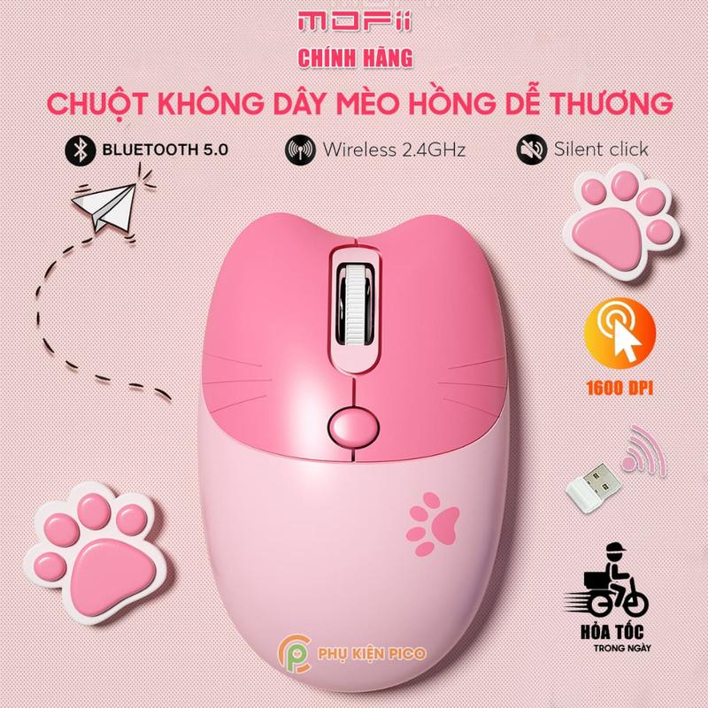 Chuột không dây hồng - Chuột Bluetooth máy tính không dây Wireless dễ thương chân mèo tai thỏ gấu mèo