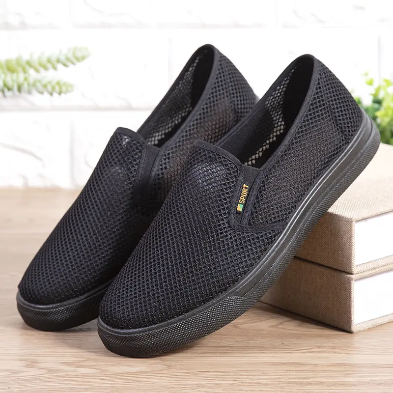 Giày Lười Vải Nam S01 Màu Đen,Đế Bám Đường, Giày Slip On Kiểu Dáng Có Lỗ Thoáng Khí